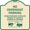 Signmission No Overnight Parking Unauthorized Vehicles Towed Heavy-Gauge Alum Sign, 18" x 18", TG-1818-23829 A-DES-TG-1818-23829 - alternate 1
